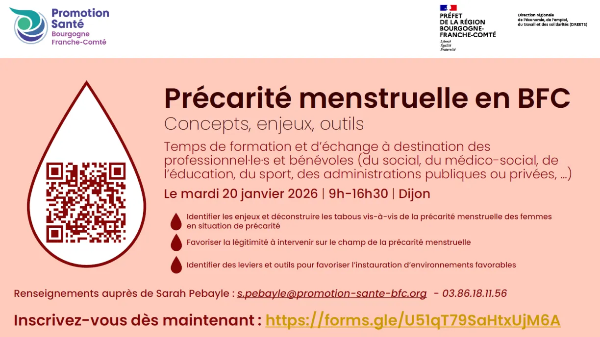 Plaquette de la sensibilisation du 20 janvier 2026 / précarité menstruelle / Promotion Santé BFC