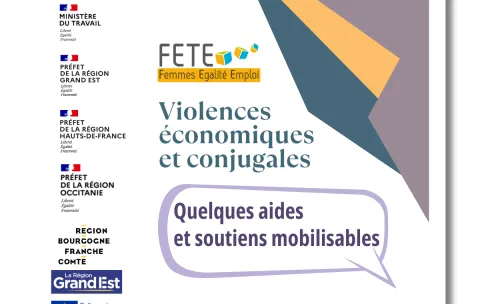 Image d'un petiit  dépliant accordéon replié portant sur les violences économiques et conjugales
