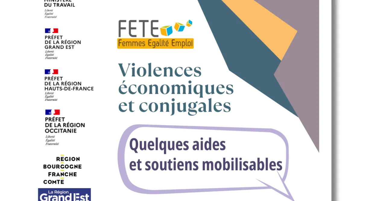 Image d'un petiit  dépliant accordéon replié portant sur les violences économiques et conjugales